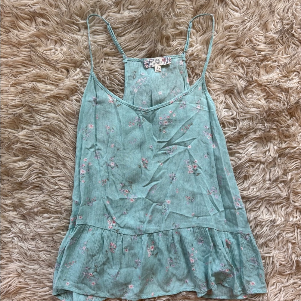 Pink Republic Mint Green Floral Ruffle Hem Cami